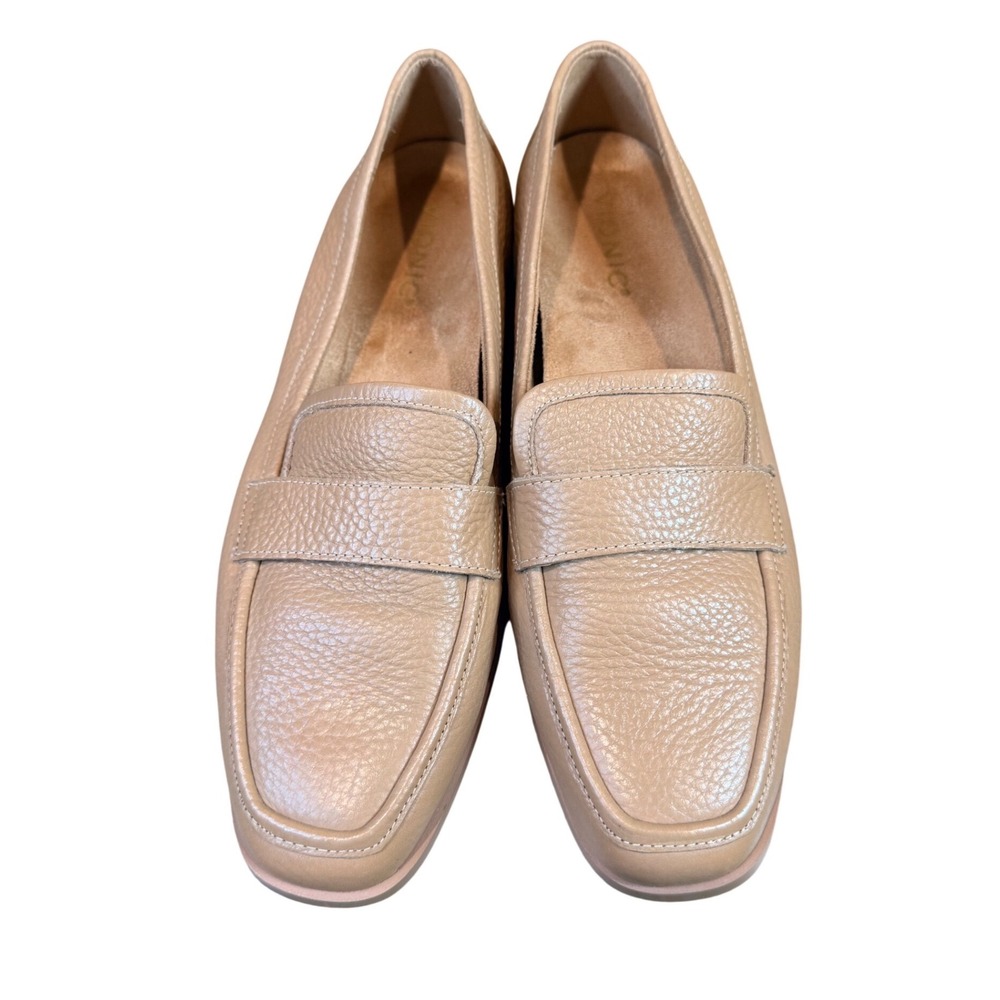 Vionic Sellah Loafer Pebbled Leather Tan Beige Square Toe Flat Size 9.5